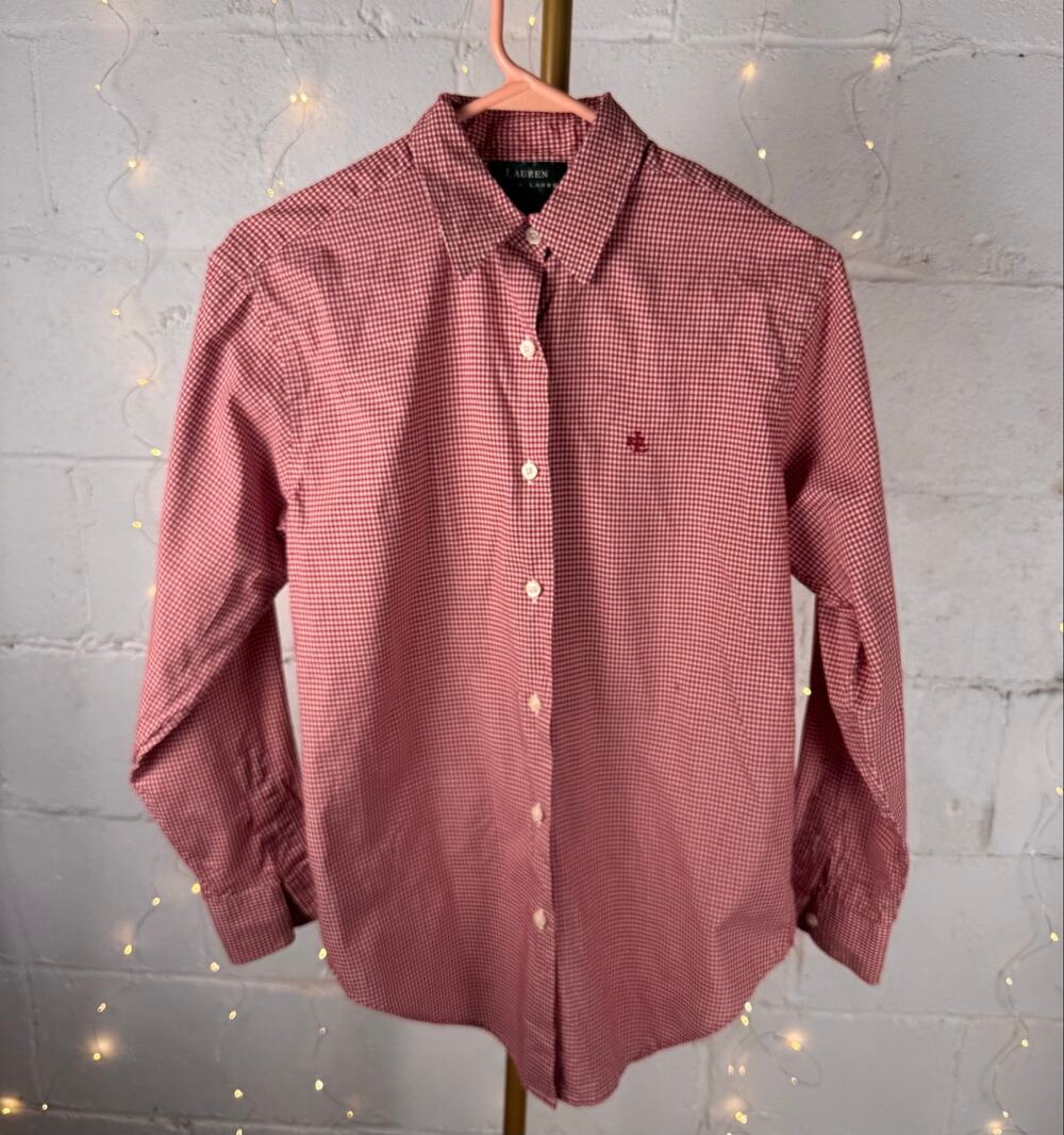 lauren ralph lauren women’s size 6 red gingham cotton button down shirt
